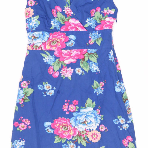 Women's Blue Floral Dress Size 8 Cotton Button Detail