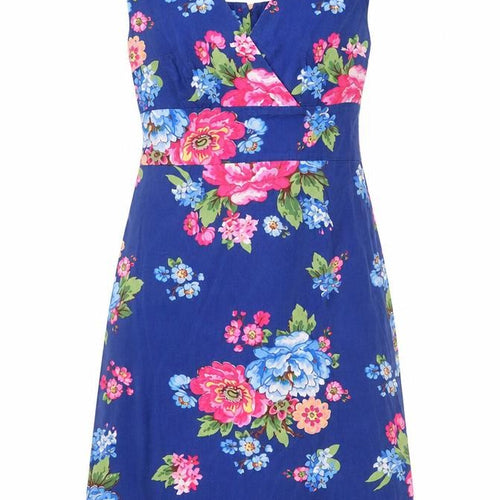 Women's Blue Floral Dress Size 8 Cotton Button Detail