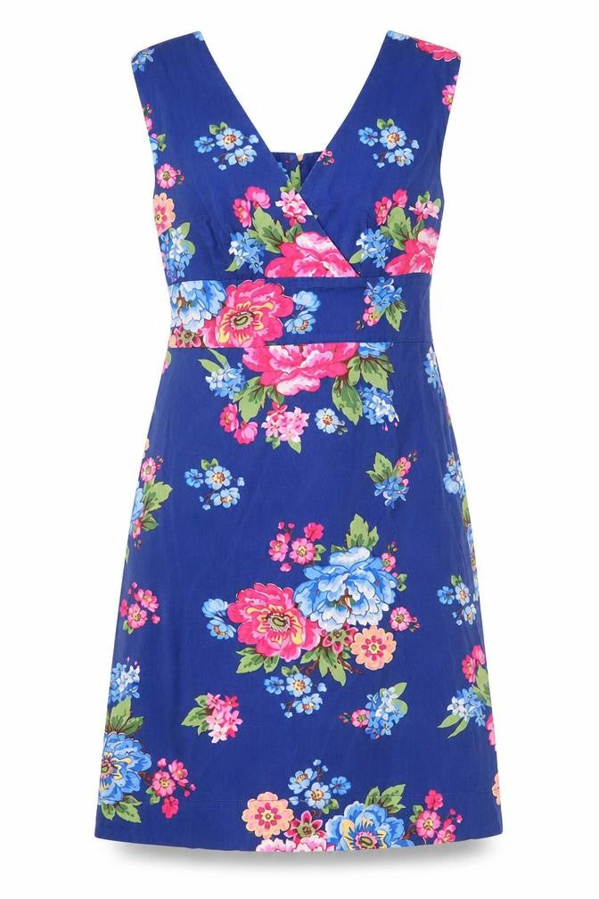 Women's Blue Floral Dress Size 8 Cotton Button Detail