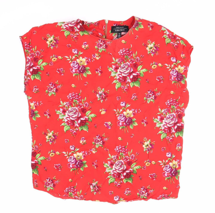 8PM Atelier Women's Red Floral Tunic Blouse Size 8
