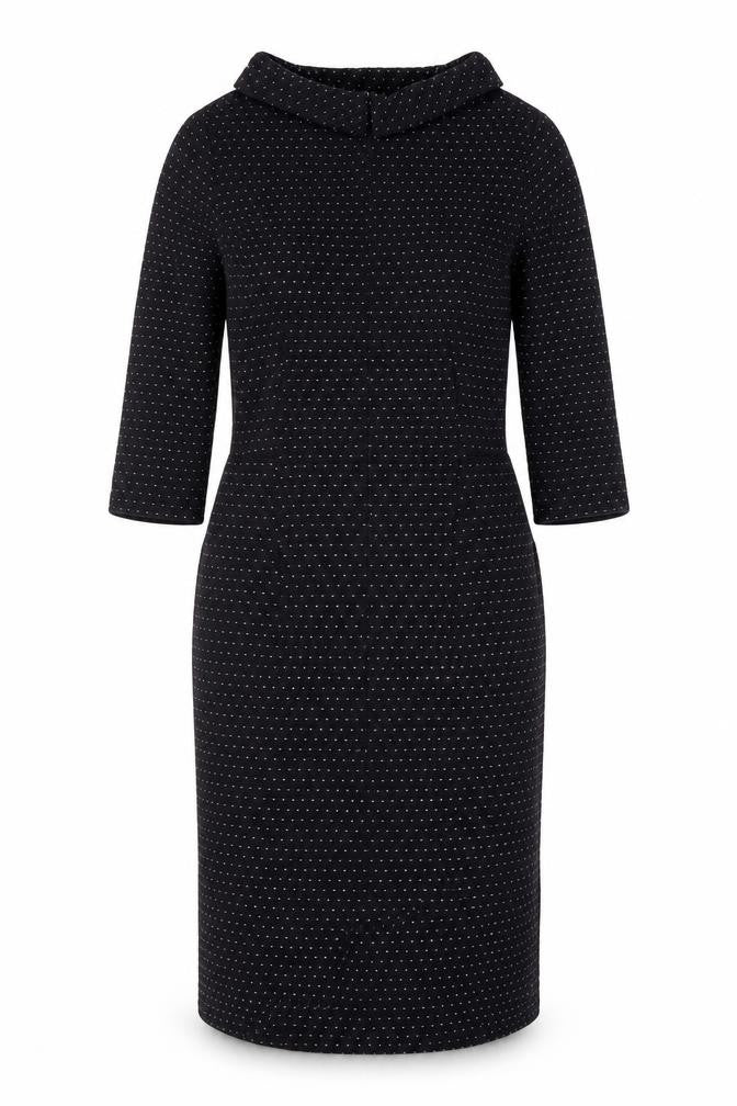 Front view of Laura Ashley Women's Black Midi Sheath Dress, size 8