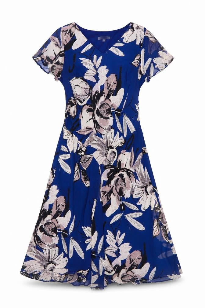 Front view of Emma Blake Women's Blue Floral Dress, size 12