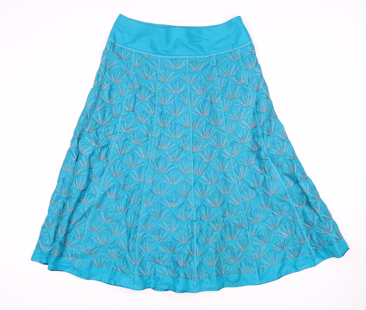 Monsoon Women's Blue A-Line Embroidered Skirt 10