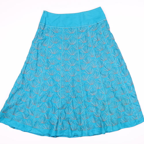 Monsoon Women's Blue A-Line Embroidered Skirt 10