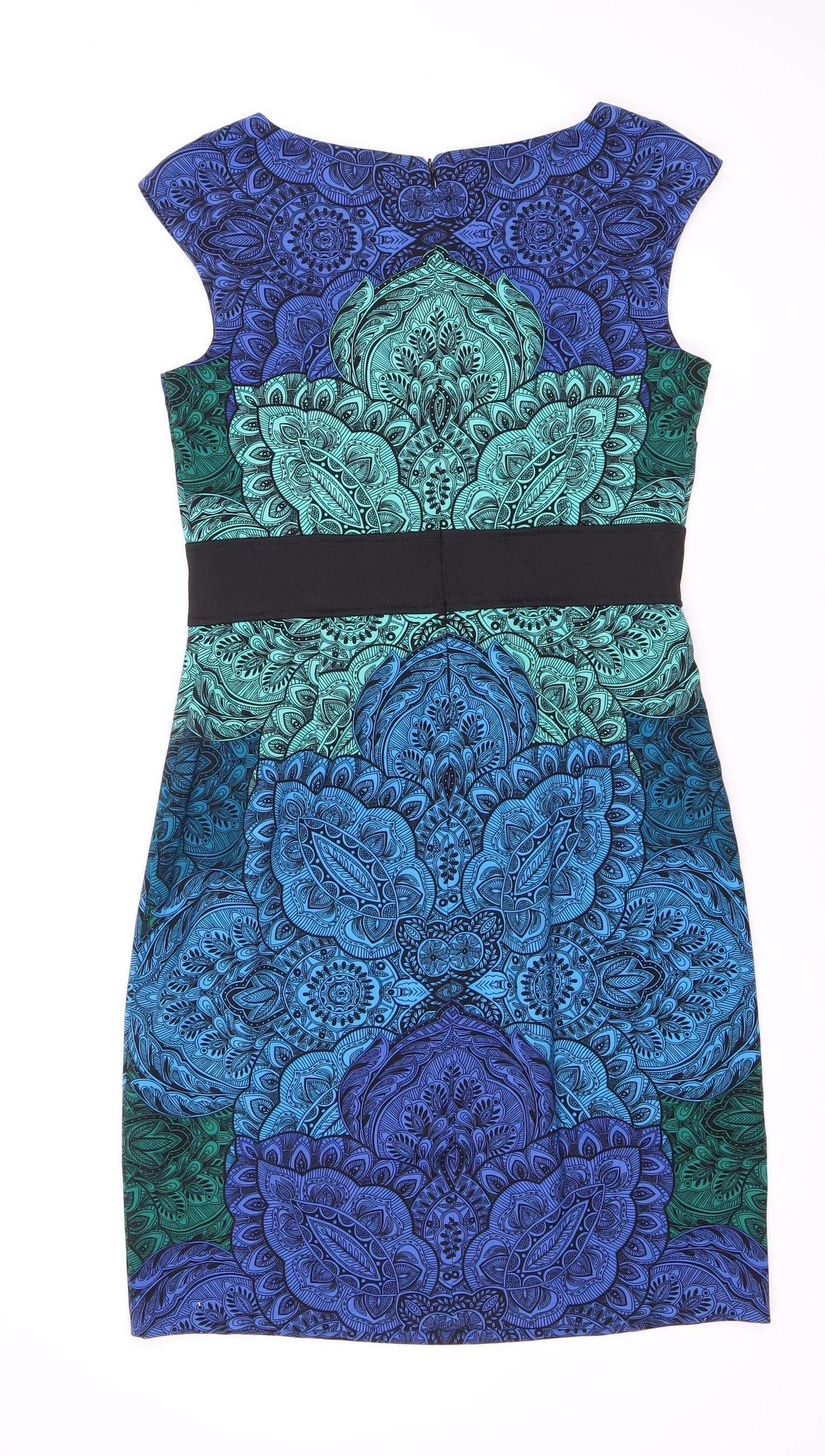 LONDON TIMES Women's Blue Green Paisley Sheath Dress Size 6