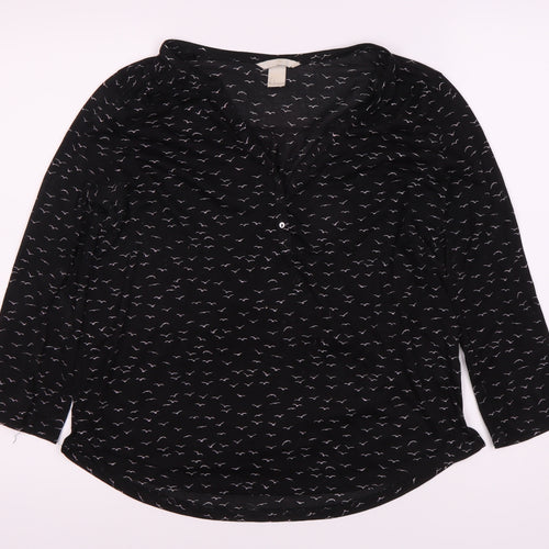 H&M Women's Black 3/4 Sleeve Animal Print Blouse