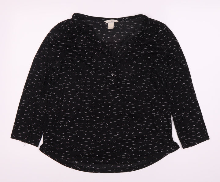 H&M Women's Black 3/4 Sleeve Animal Print Blouse