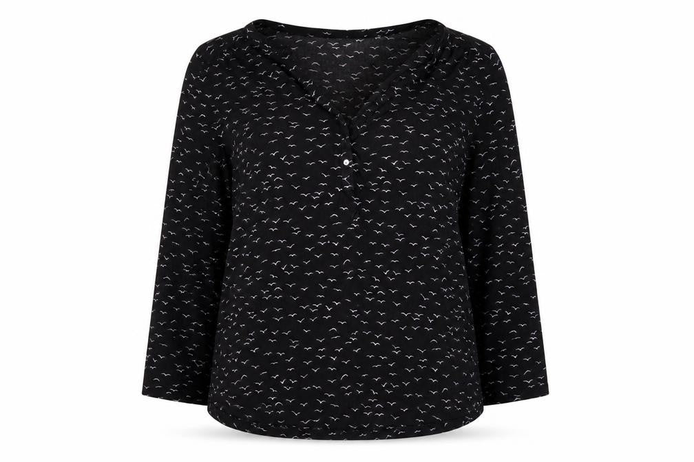 Front view of H&M Women's Black 3/4 Sleeve Animal Print Blouse