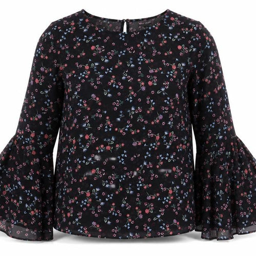 New Look Women's Black Floral Bell Sleeve Blouse Size 2