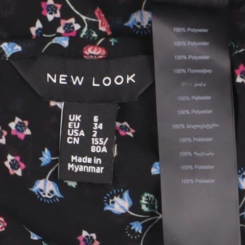New Look Women's Black Floral Bell Sleeve Blouse Size 2