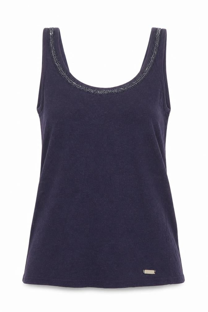 Front view of Superdry women’s blue tank top scoop neck small