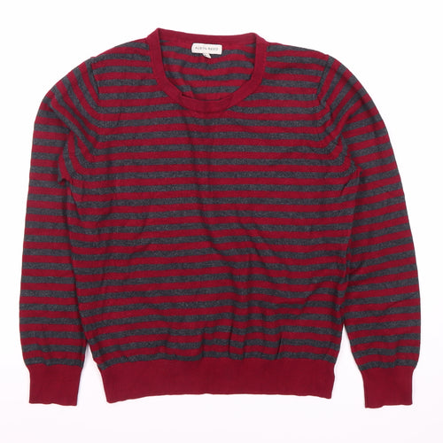Austin Reed Unisex Red Grey Striped Crew Neck Top L