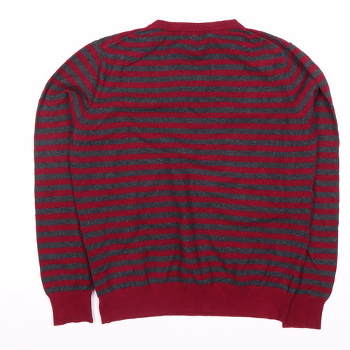 Austin Reed Unisex Red Grey Striped Crew Neck Top L