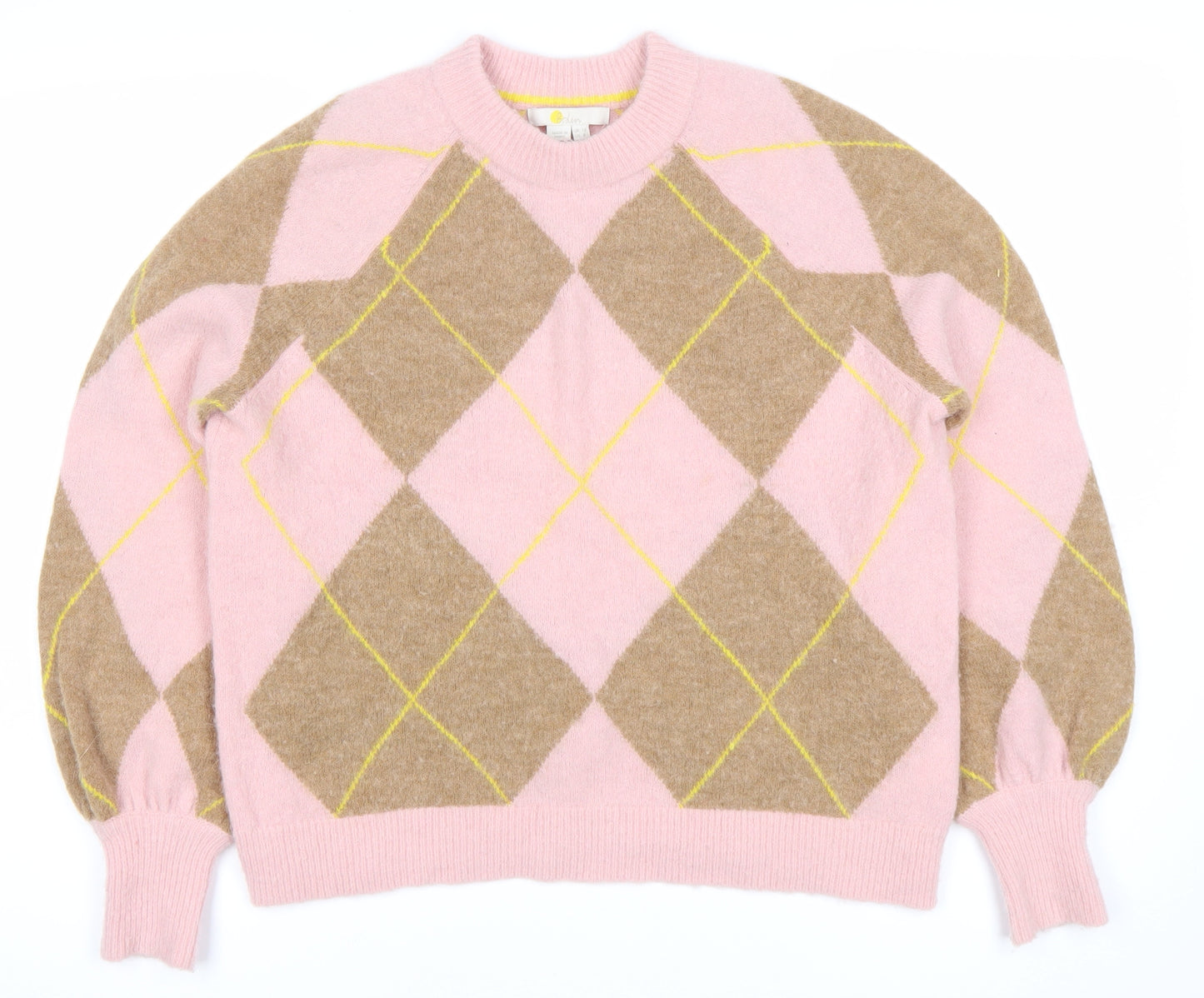 Boden Women's Pink Argyle Pullover Jumper Size 12