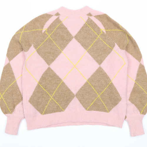 Boden Women's Pink Argyle Pullover Jumper Size 12
