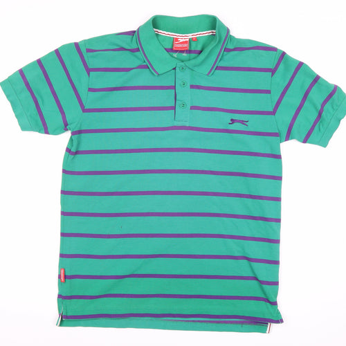 Slazenger Men's Green Striped Polo Shirt M