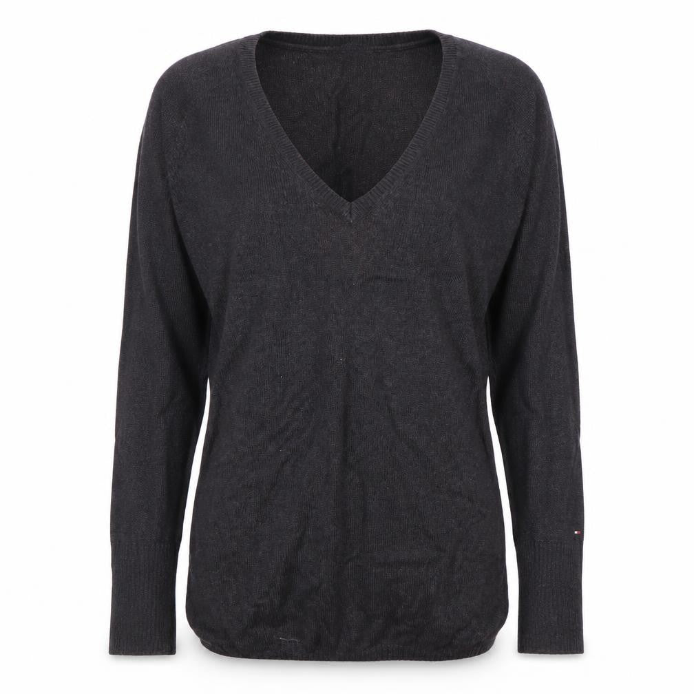 Front view of Tommy Hilfiger Women's Black V-Neck jumper