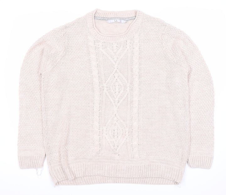Isle Women's Beige Cable Knit Pullover Jumper XL
