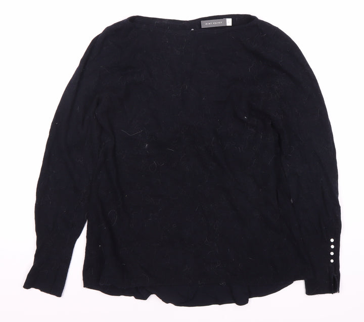 Mint Velvet Women's Black Jumper, Size 10, Button Accent
