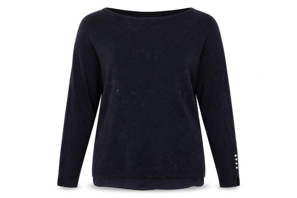 Front view of Mint Velvet Women's Black Jumper, size 10, Button Accent