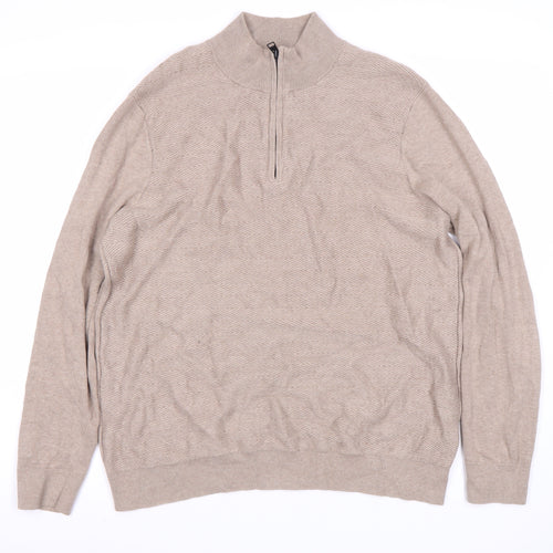 Jasper Conran Men's Beige Full Zip Wool Jumper L