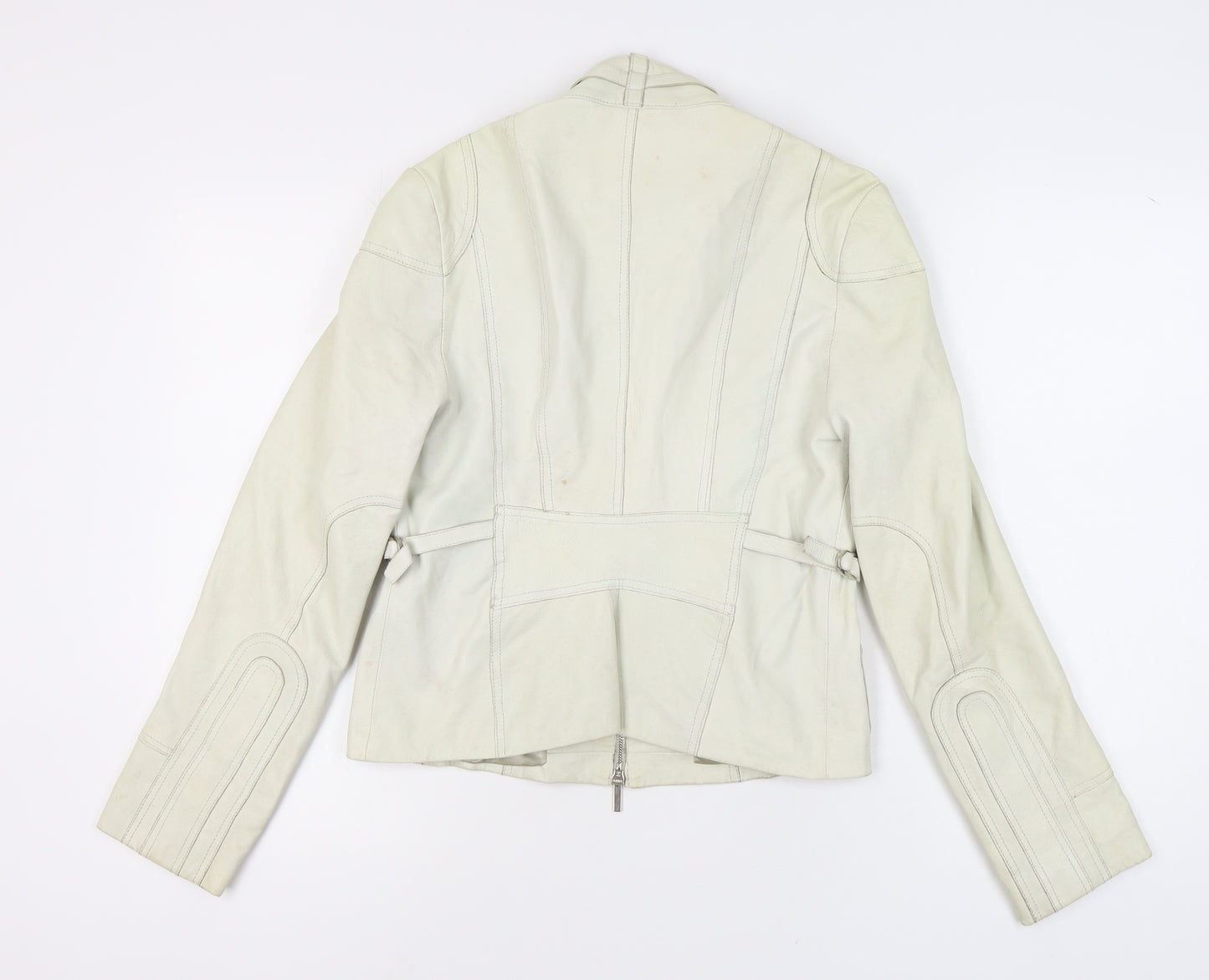 Karen Millen Women's White Leather Motorcycle Jacket Size 12