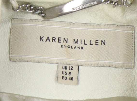 Karen Millen Women's White Leather Motorcycle Jacket Size 12