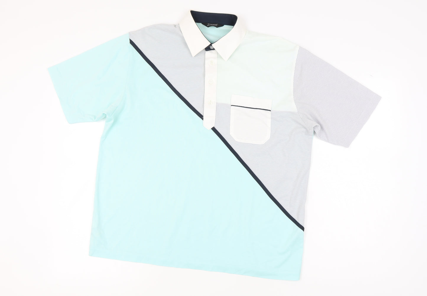 St Michael Men's Green Colourblock Polo - Size L
