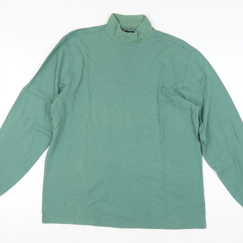 Lands' End Men's Green Mock Neck Long Sleeve T-Shirt M