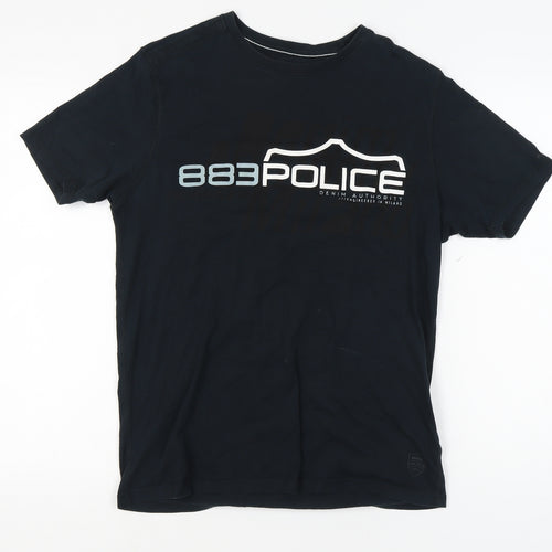 883 Police Men's Black T-Shirt Size 4 Crew Neck Logo