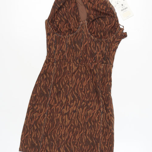 Bershka Women's Brown Animal Print Dress M