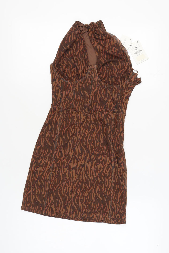 Bershka Women's Brown Animal Print Dress M