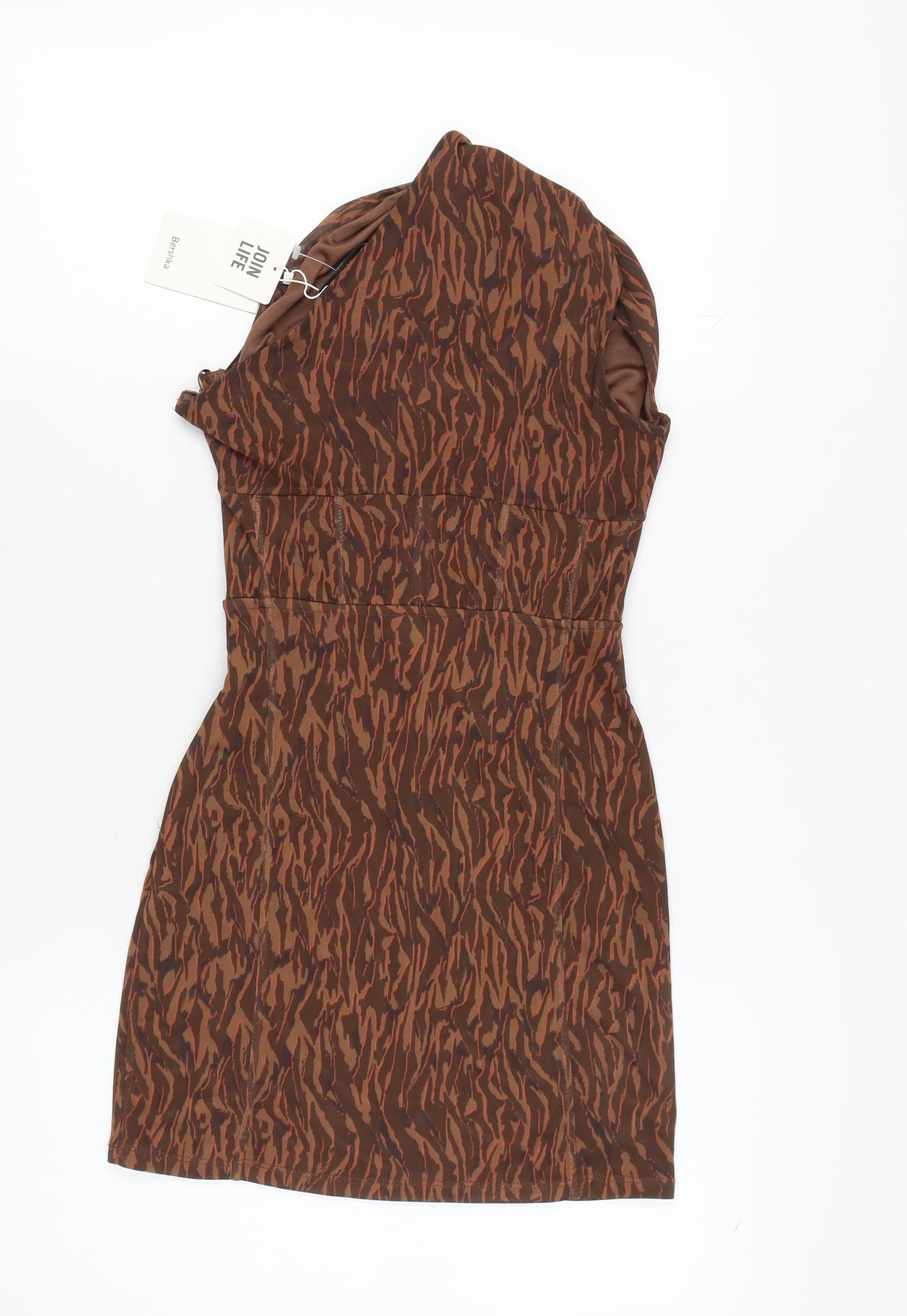 Bershka Women's Brown Animal Print Dress M