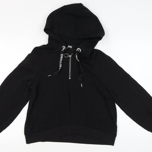 H&M Women Black Hoodie Size 14 Half Zip Casual