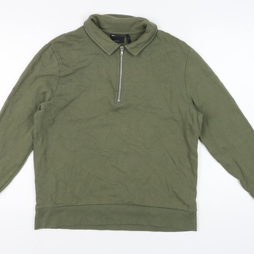 ASOS DESIGN Men's Green M 1/4 Zip Collared Sweatshirt