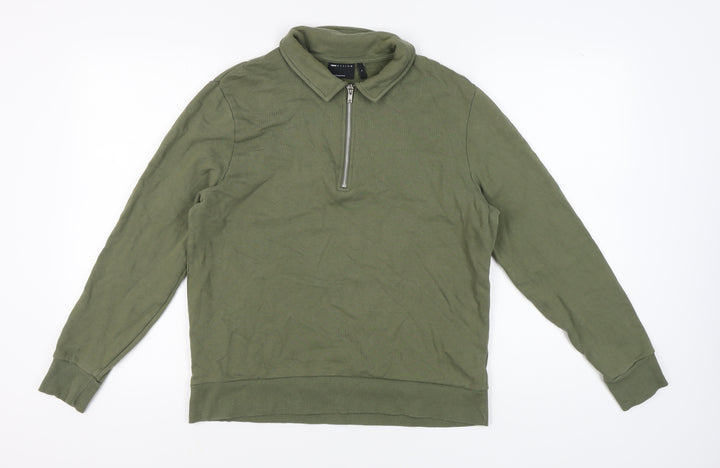 ASOS DESIGN Men's Green M 1/4 Zip Collared Sweatshirt