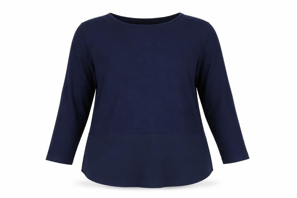 Front view of Warehouse Women's Blue Button Back Blouse, size 12