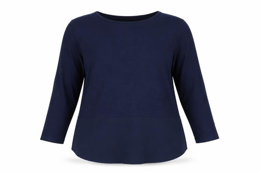 Front view of Warehouse Women's Blue Button Back Blouse, size 12