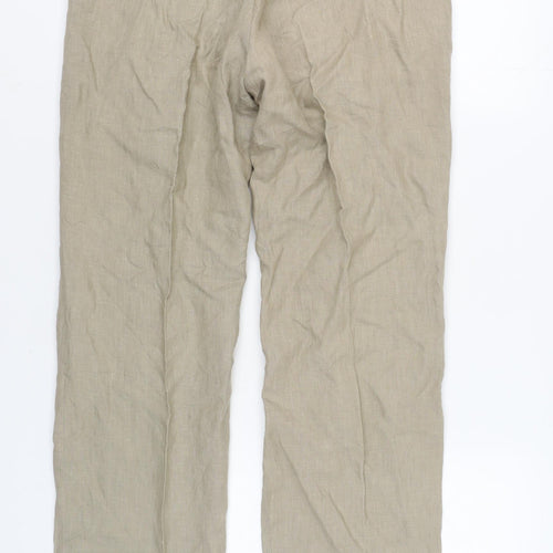 Next Men's Beige Linen Trousers, Size 34, Regular Fit