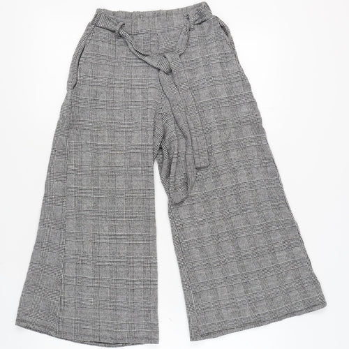 Pull & Bear Women's Grey Check Wide-Leg Trousers S