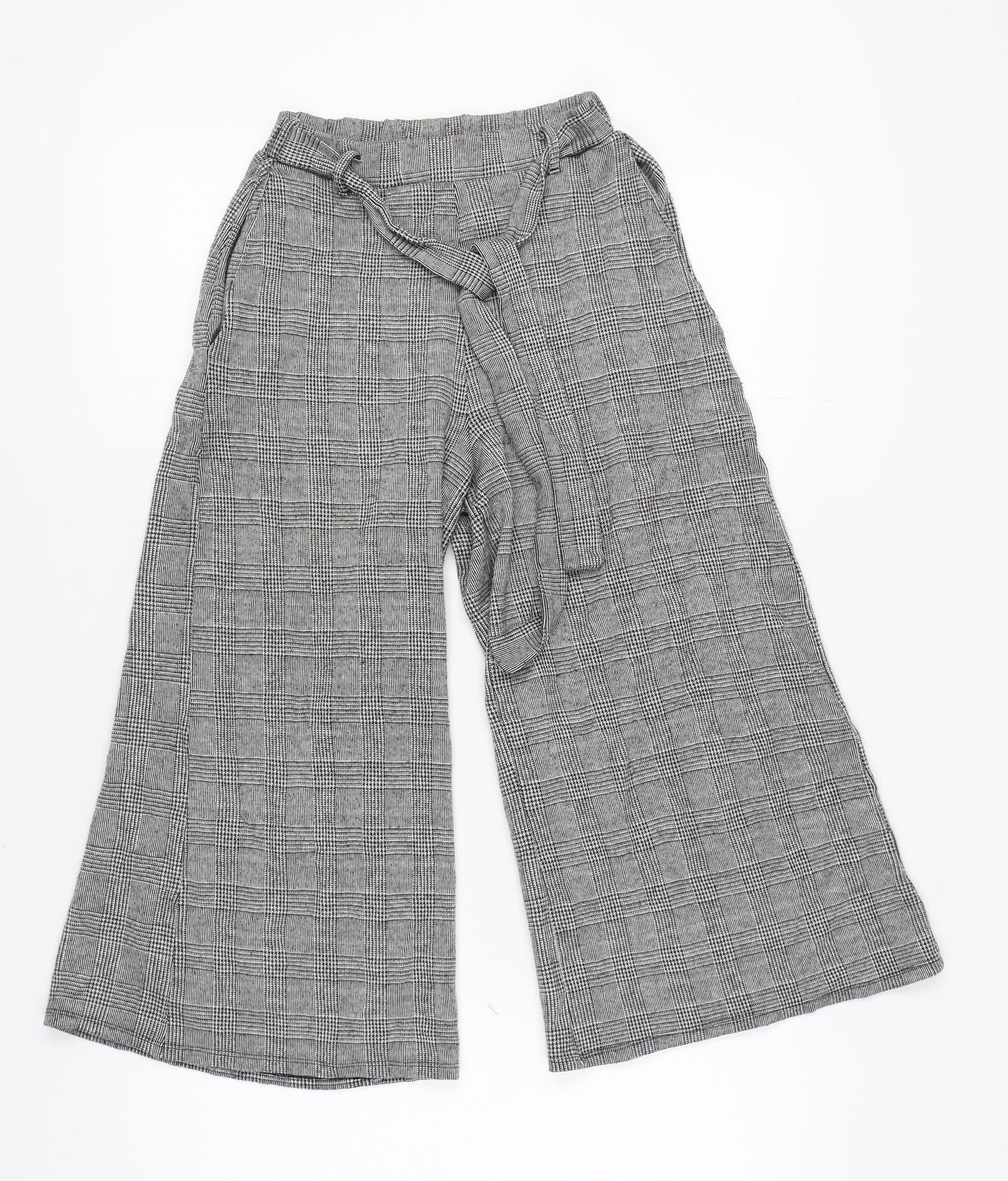 Pull & Bear Women's Grey Check Wide-Leg Trousers S
