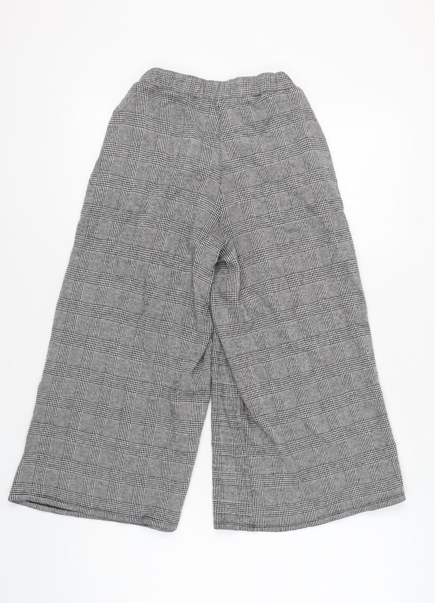 Pull & Bear Women's Grey Check Wide-Leg Trousers S