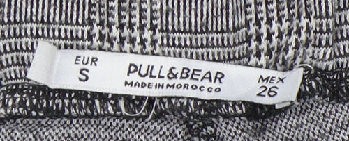 Pull & Bear Women's Grey Check Wide-Leg Trousers S