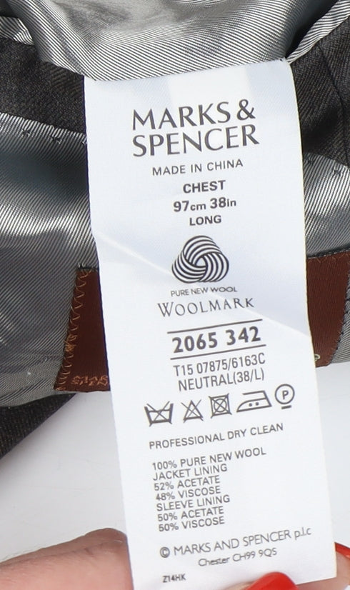 Marks and Spencer Grey Wool Men's Blazer - Size 38L