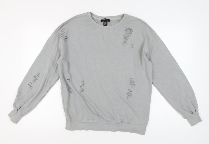 New Look Women's Grey Distressed Pullover Sweatshirt S