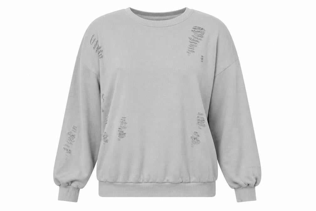 Front view of New Look Women's Grey Distressed Pullover Sweatshirt S