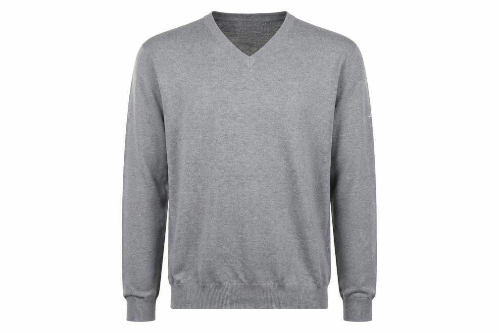 Front view of Woodworm Golf Men's Grey XL Knit V-Neck Sweatshirt