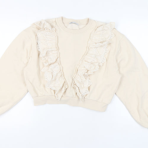 Zara Women's Beige Ruffle Pullover Sweatshirt Size 12