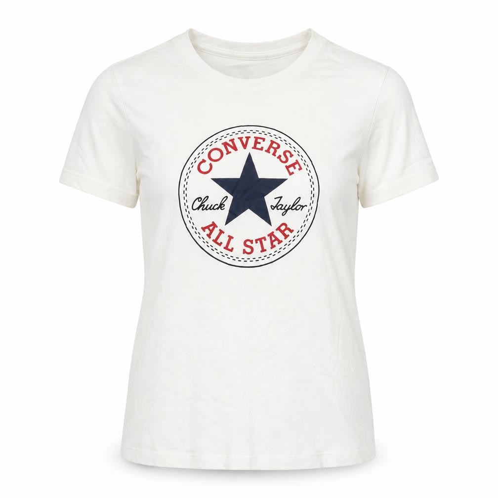 Front view of Converse unisex white xs t-shirt classic fit