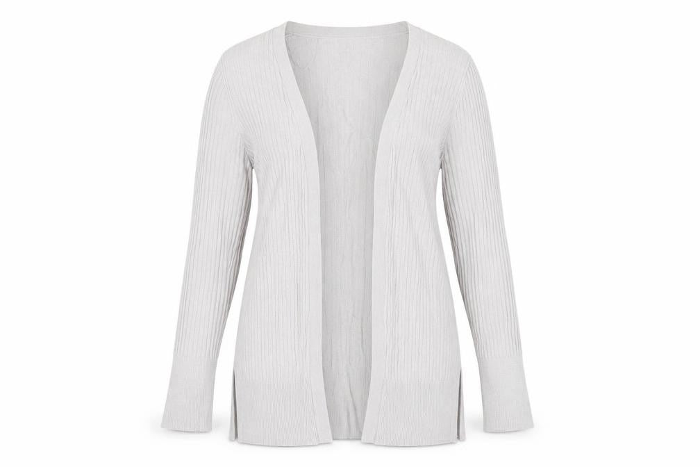 Front view of Oasis Women's Grey Cardigan Small V-Neck